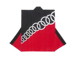 シルクプリント袖なし袢天　輪繋ぎ　赤黒